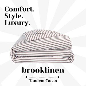 Luxe Sateen Duvet Cover + 4 Pillow Cases in Tandem Cacao Stripe Full/Queen 480tc